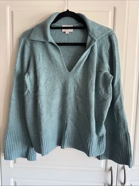 LOFT Seafoam Green V-Neck Collared Sweater